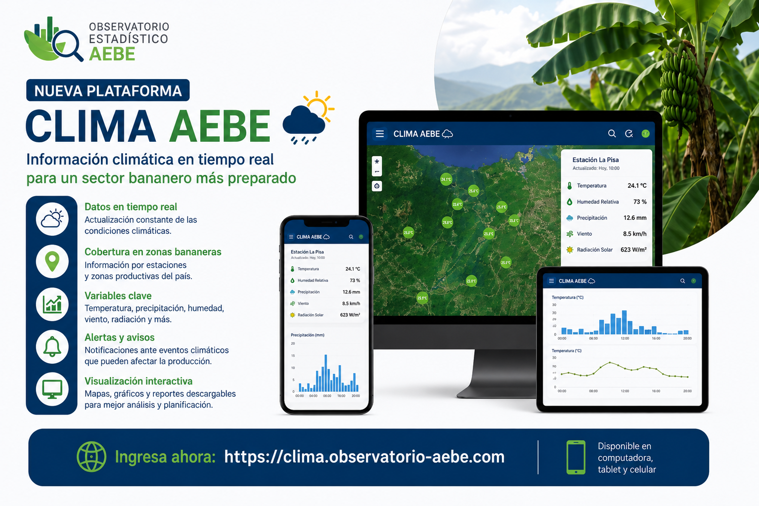 La Asociación de Exportadores de Banano del Ecuador (AEBE) lanza plataforma climática para el banano
